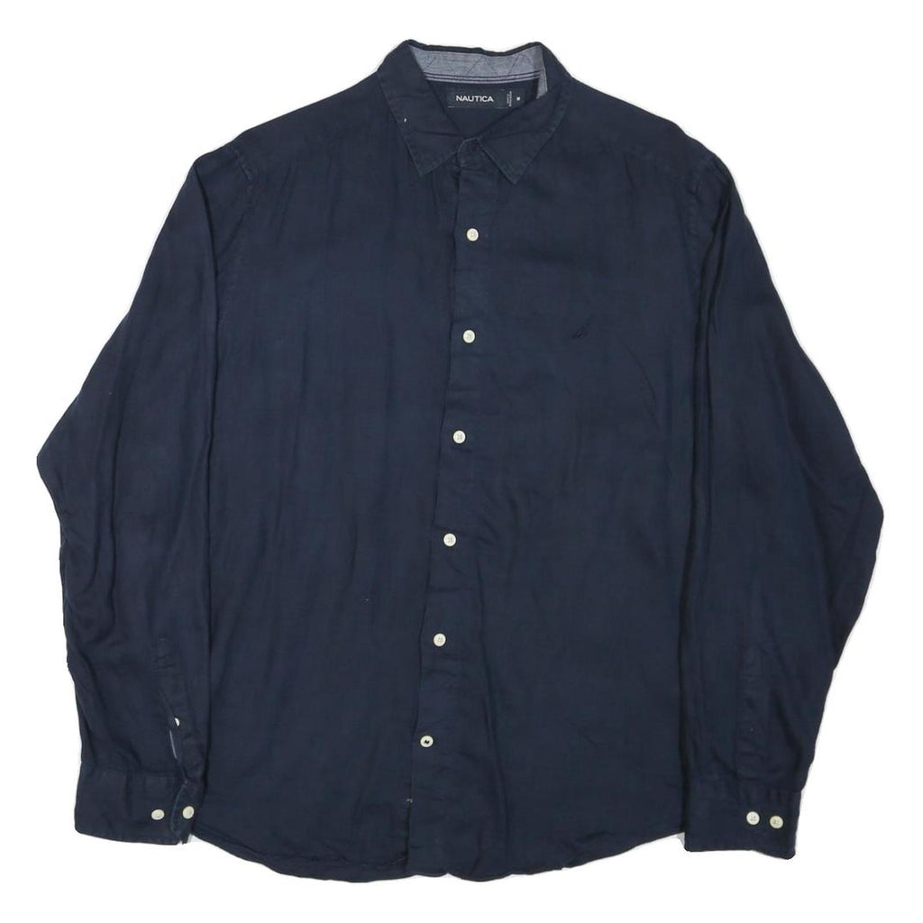 NAUTICA Mens Navy Blue Shirt M Cotton Blend Long Sleeve Casual
