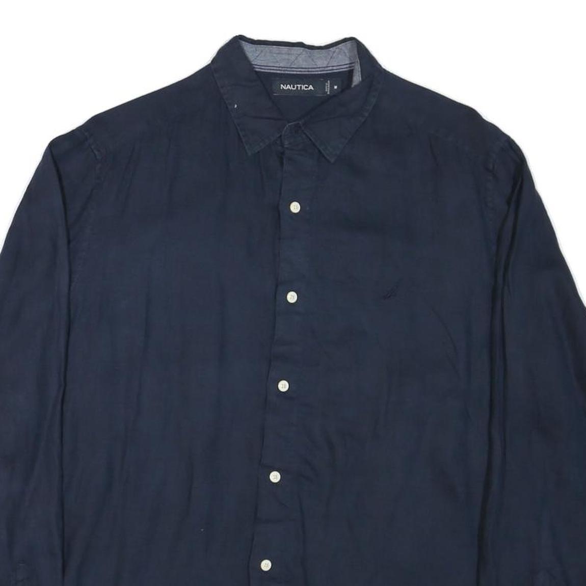 NAUTICA Mens Navy Blue Shirt M Cotton Blend Long Sleeve Casual