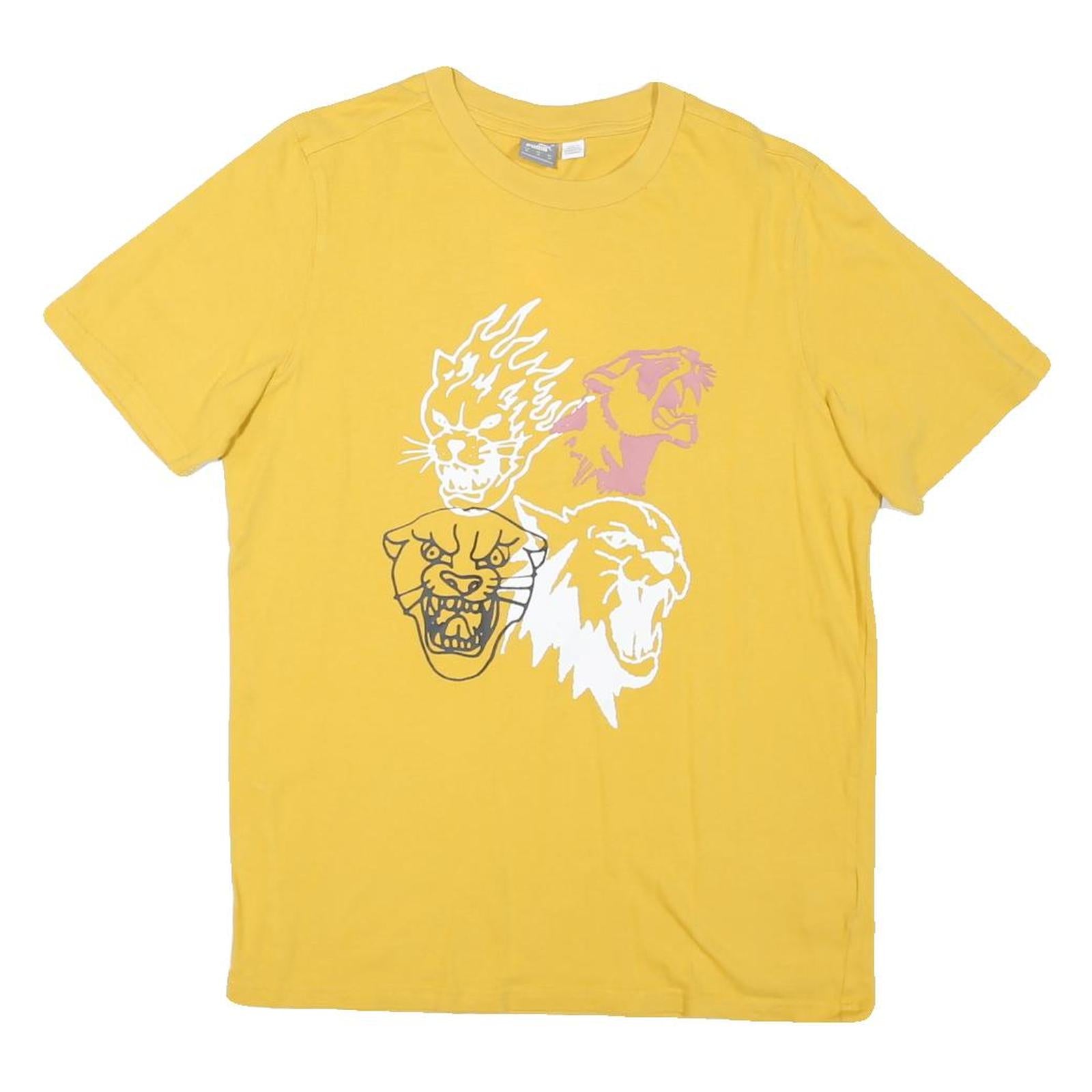 PUMA Mens Yellow Graphic Print T-Shirt M Short Sleeve Crew Neck Cotton Blend