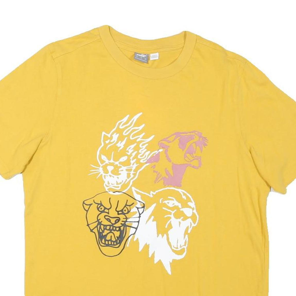 PUMA Mens Yellow Graphic Print T-Shirt M Short Sleeve Crew Neck Cotton Blend
