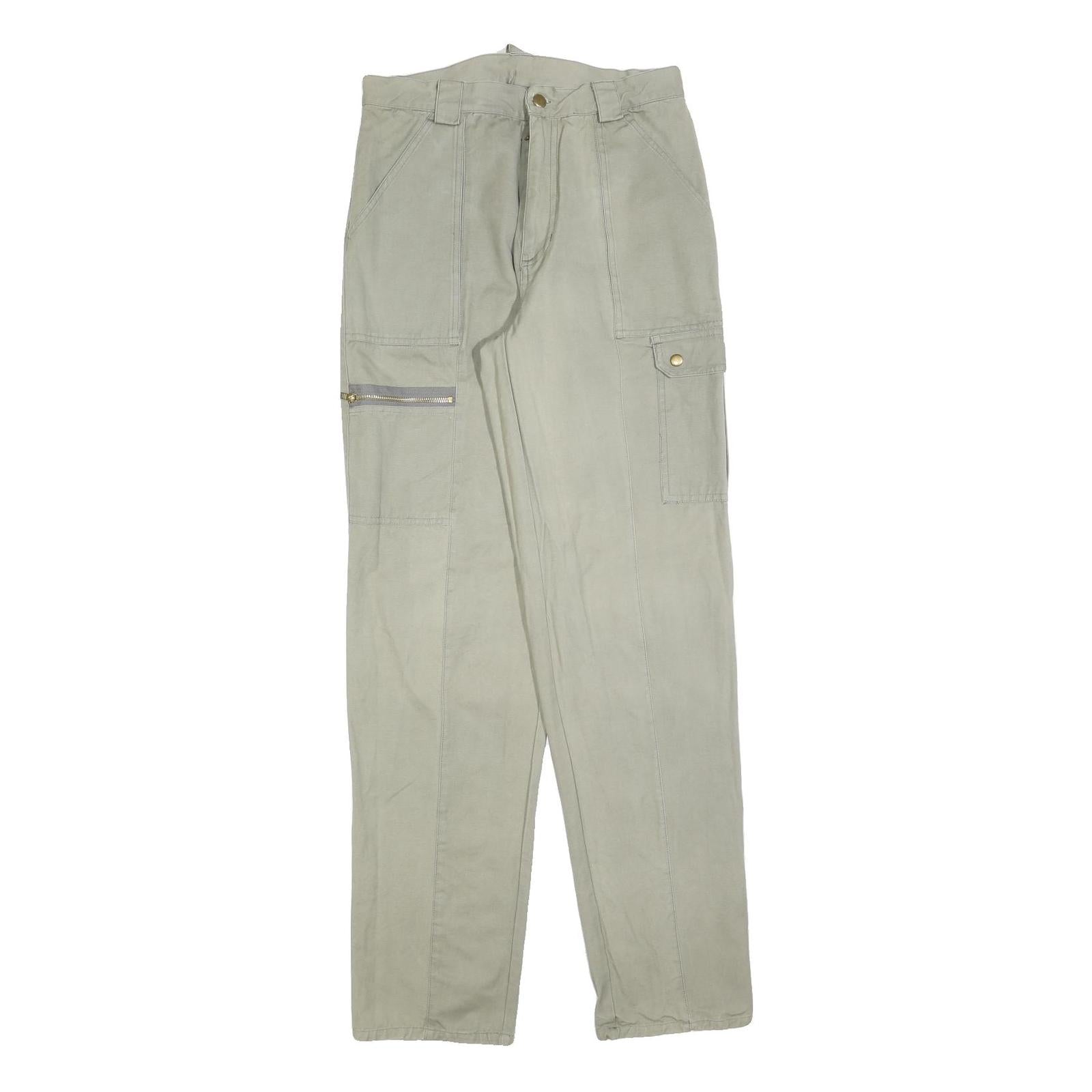 Mens Beige Cotton Regular Cargo Trousers W30 L34 Zip Closure