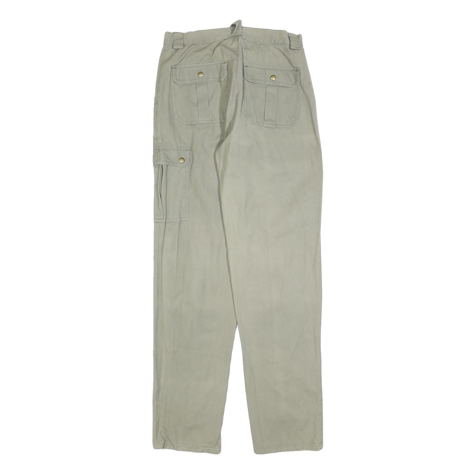 Mens Beige Cotton Regular Cargo Trousers W30 L34 Zip Closure