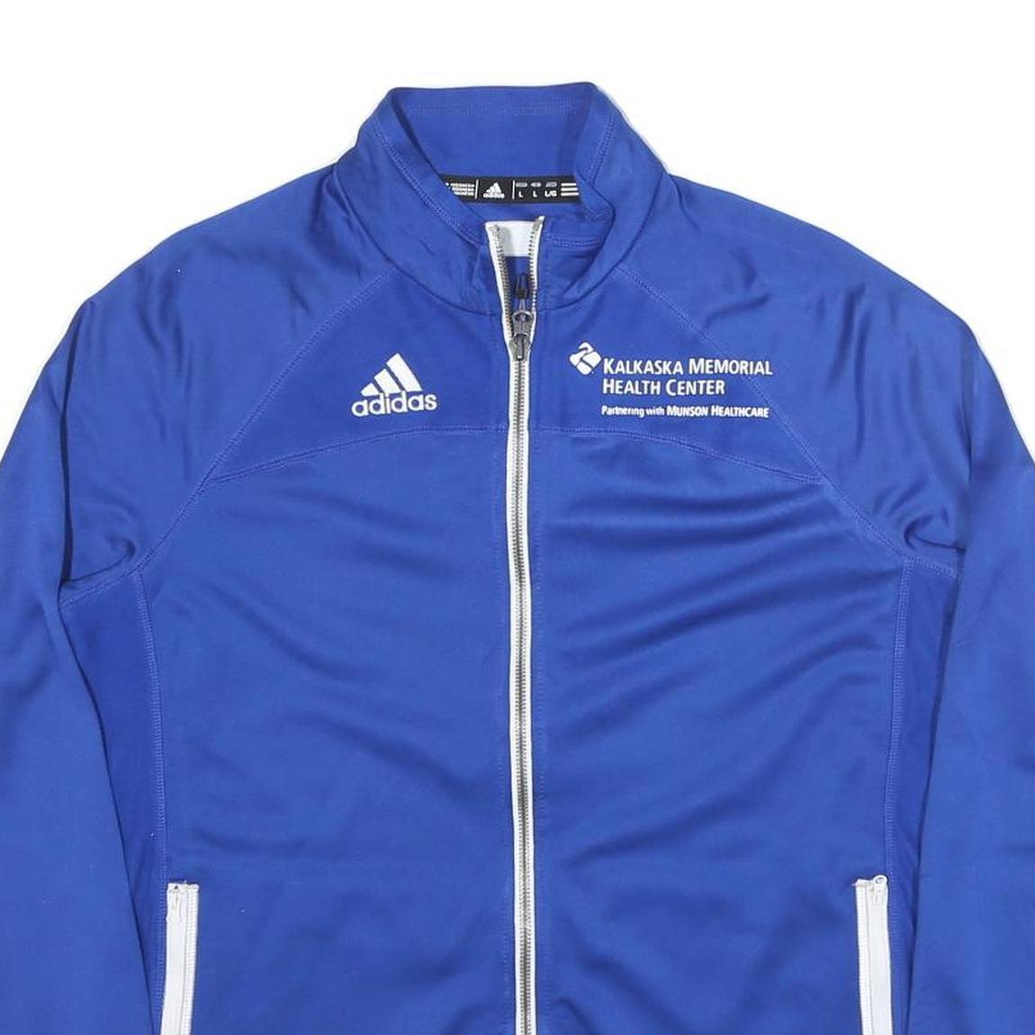 ADIDAS Mens Blue & White Track Jacket L Polyester Blend Zip Climacool Sport