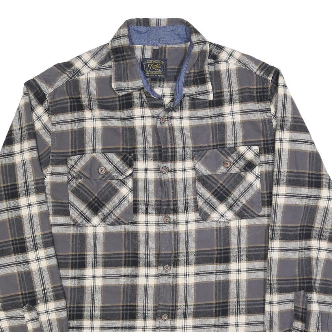JACHS Mens Grey & Cream Check Shirt M Long Sleeve Cotton Blend Casual
