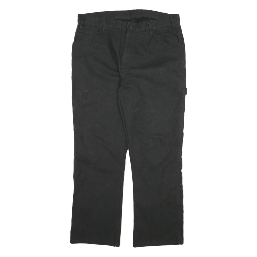 DICKIES Mens Cotton Blend Black Relaxed Straight Trousers W36 L29 Workwear Zip