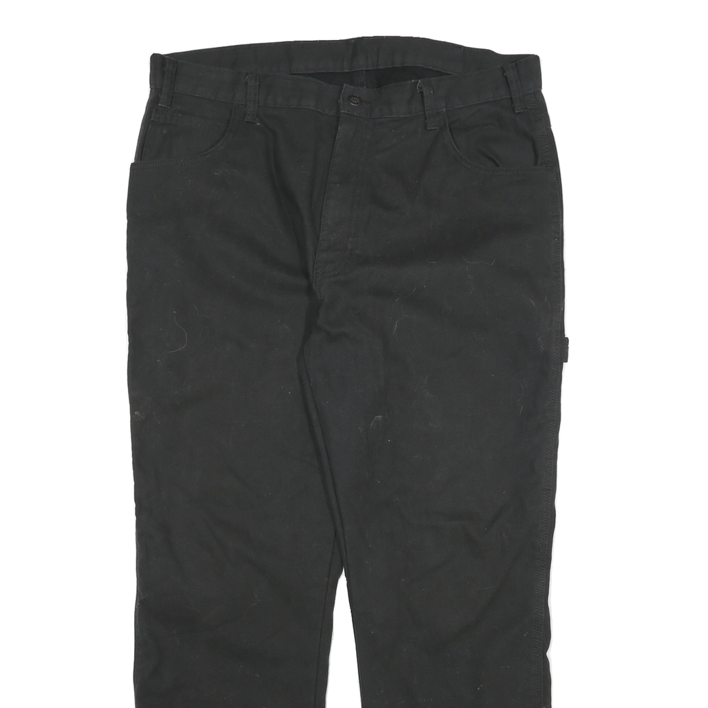 DICKIES Mens Cotton Blend Black Relaxed Straight Trousers W36 L29 Workwear Zip