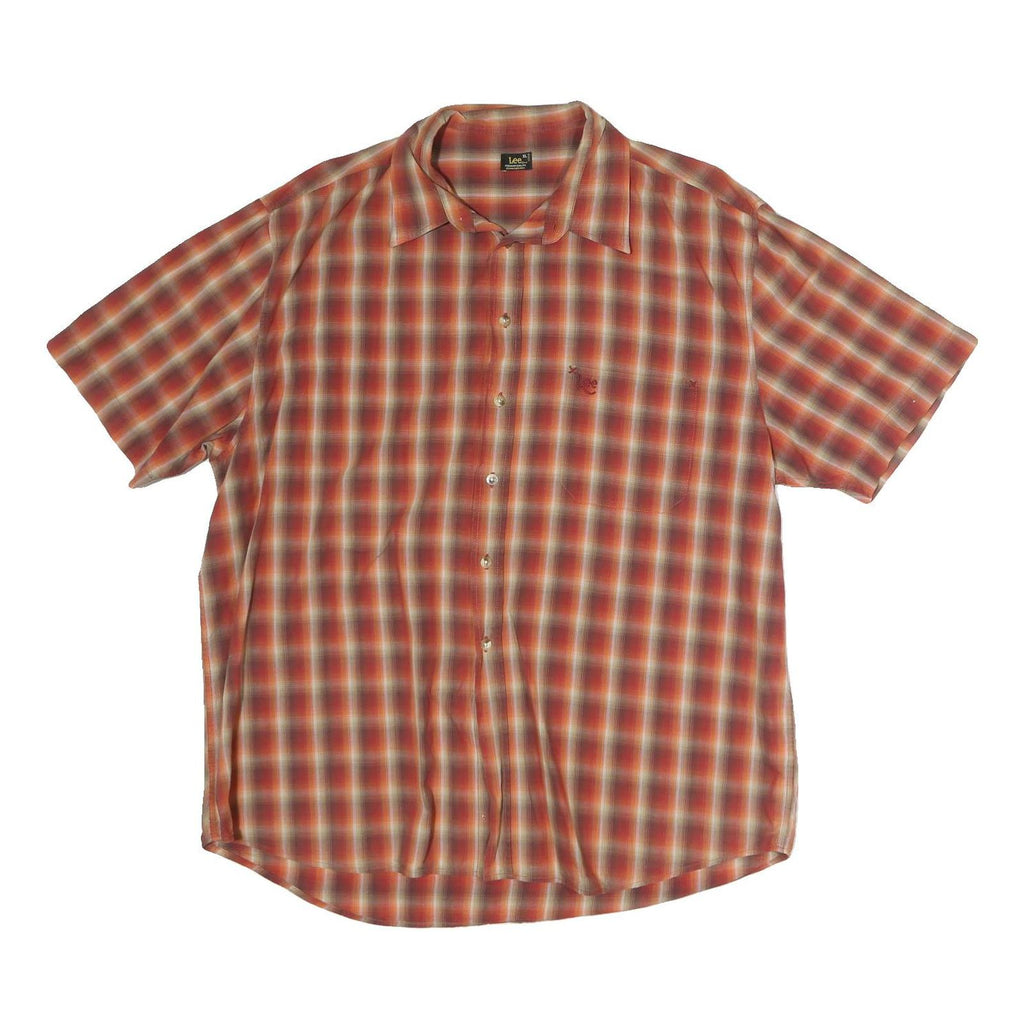 LEE Mens Red & Cream Check Shirt XL Casual Cotton Short Sleeve