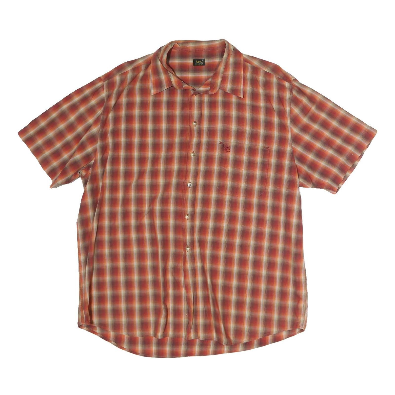 LEE Mens Red & Cream Check Shirt XL Casual Cotton Short Sleeve