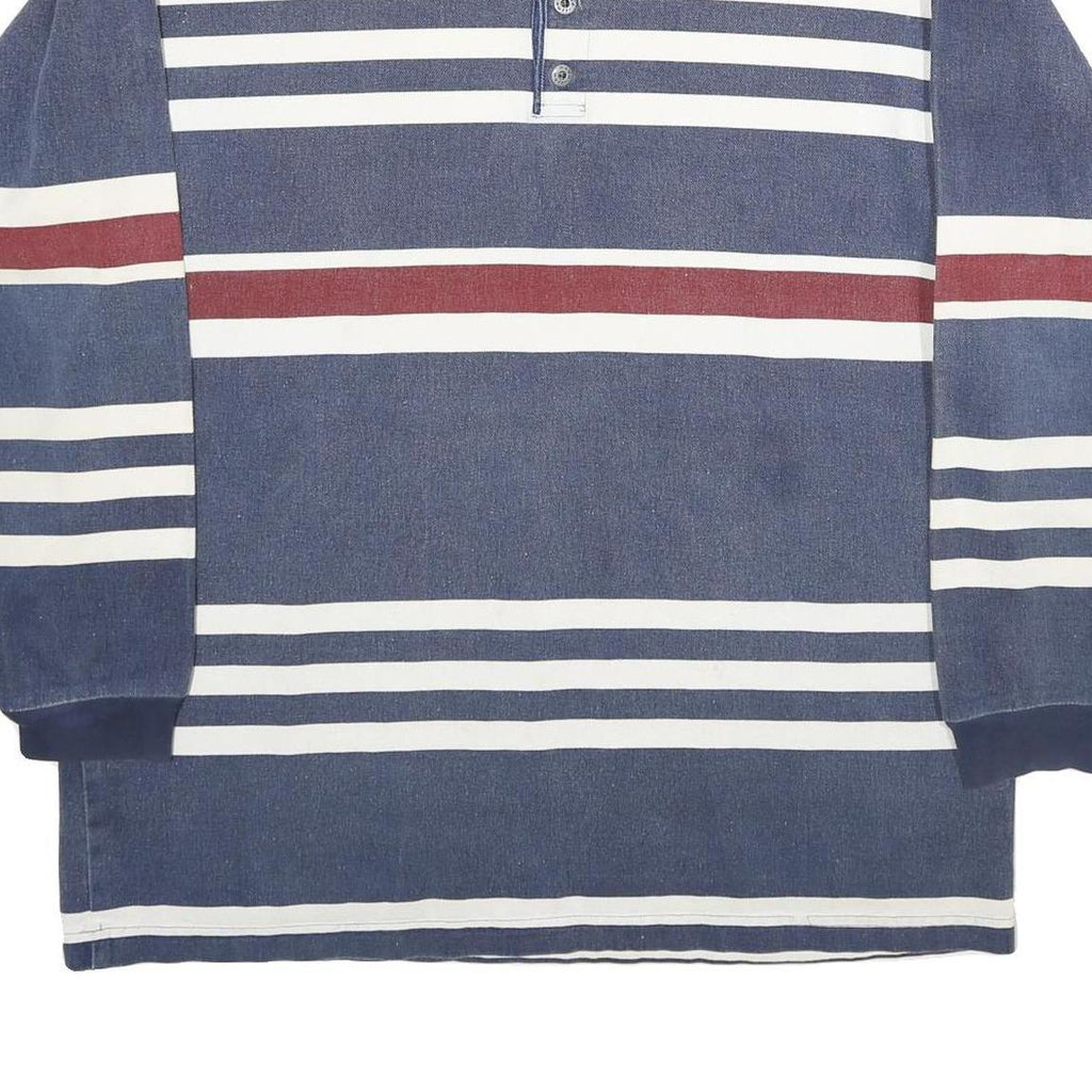 ONEWAY Mens Blue & Red Striped Long Sleeve Polo Shirt L Cotton Casual