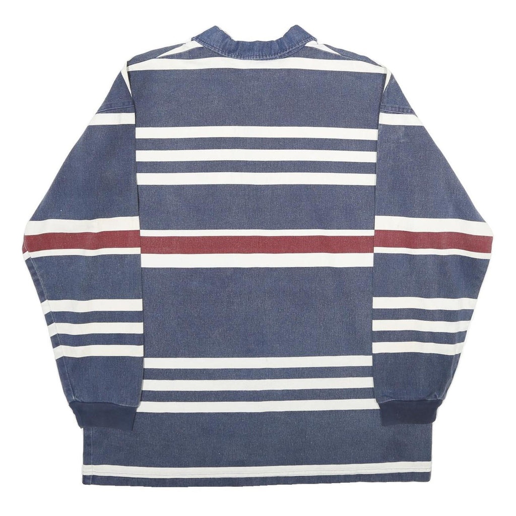 ONEWAY Mens Blue & Red Striped Long Sleeve Polo Shirt L Cotton Casual