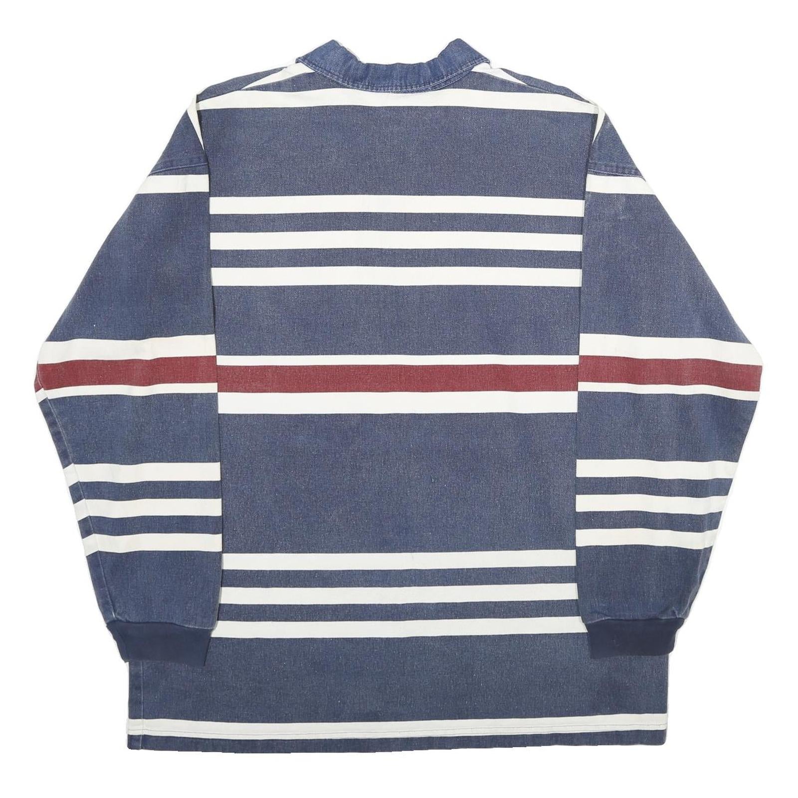 ONEWAY Mens Blue & Red Striped Long Sleeve Polo Shirt L Cotton Casual