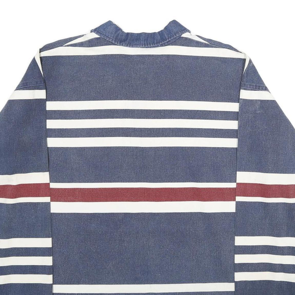 ONEWAY Mens Blue & Red Striped Long Sleeve Polo Shirt L Cotton Casual