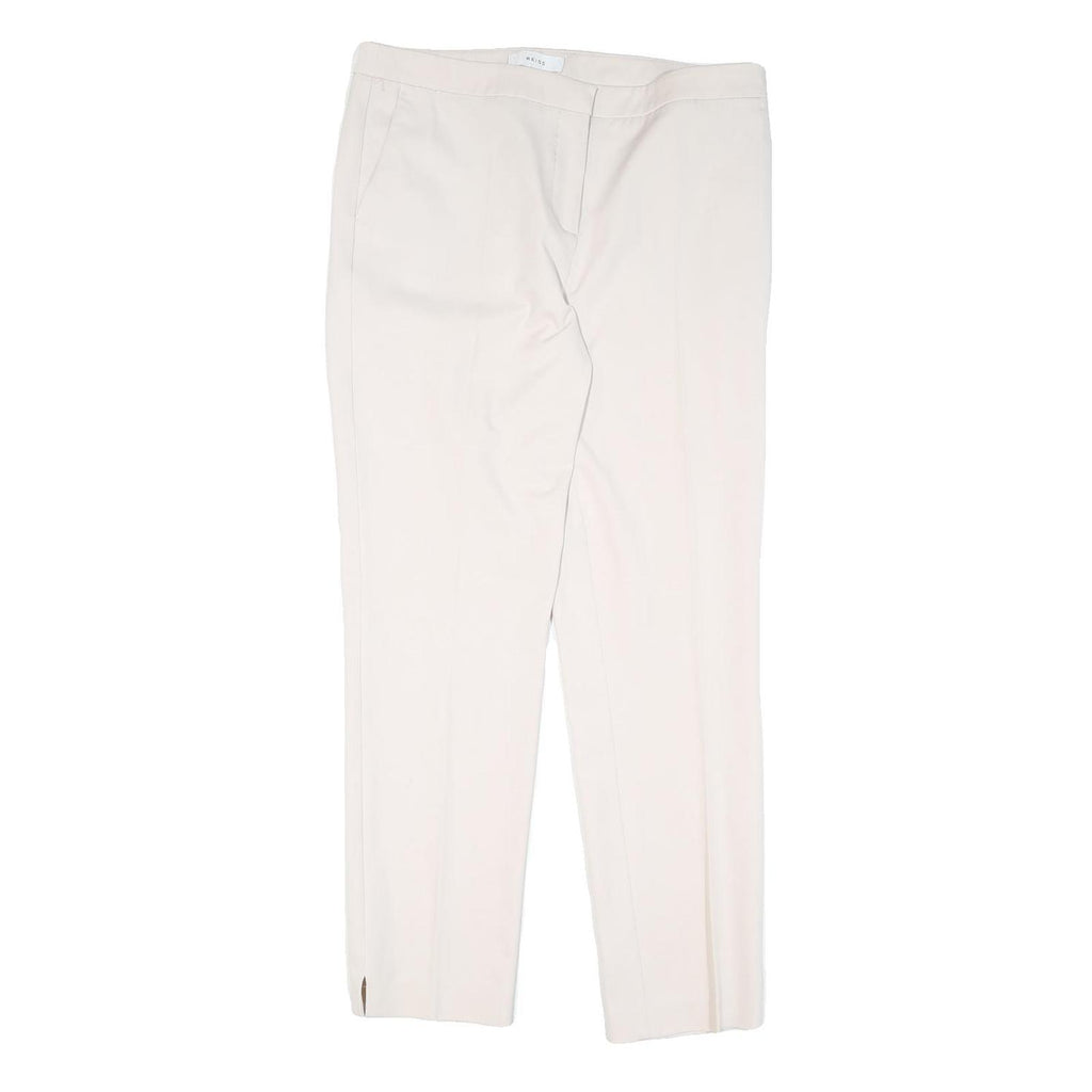 REISS Womens Cotton Slim Cream Trousers W32 L29 Tailored Zip Closure