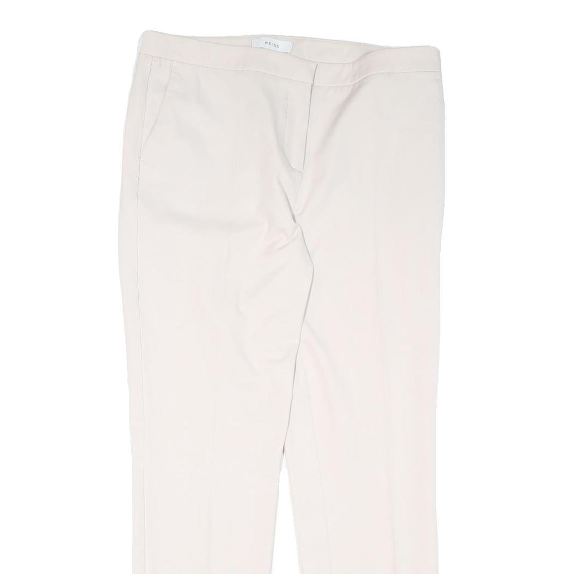 REISS Womens Cotton Slim Cream Trousers W32 L29 Tailored Zip Closure