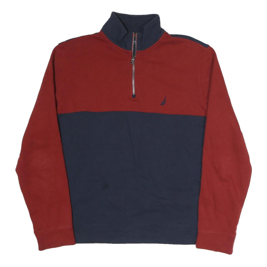 NAUTICA Mens Red & Blue Quarter Zip L Sweatshirt Cotton Blend Pullover Casual