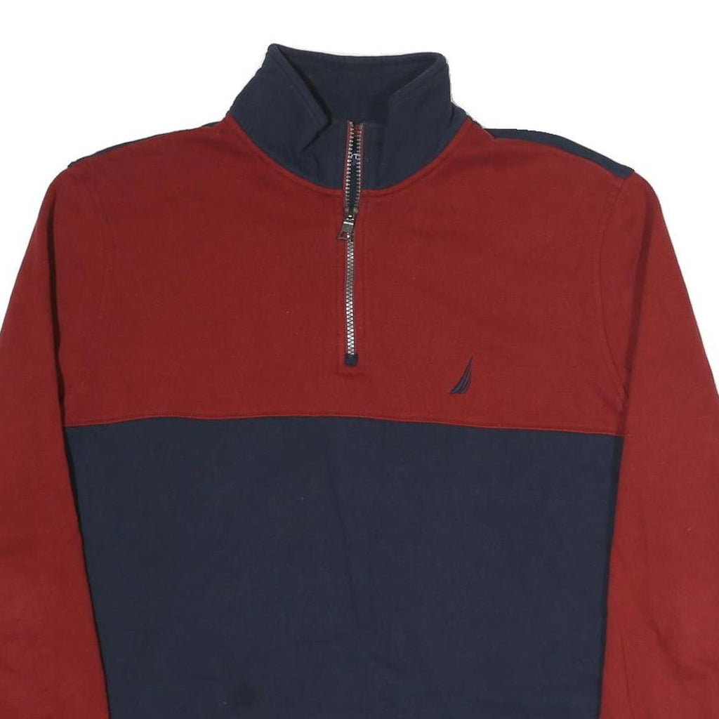 NAUTICA Mens Red & Blue Quarter Zip L Sweatshirt Cotton Blend Pullover Casual