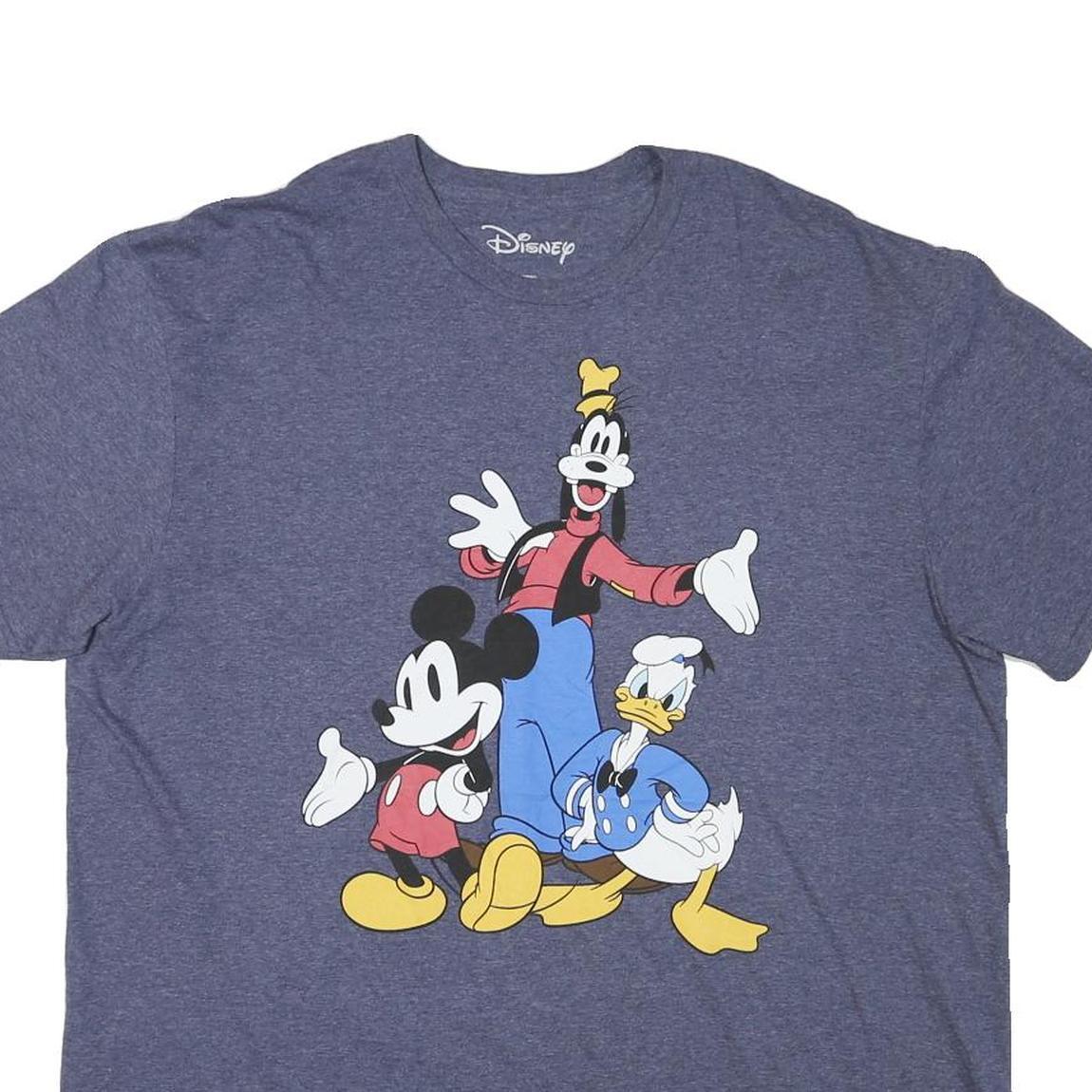 DISNEY Mens Blue Goofy Mickey Donald T-Shirt XL Short Sleeve Crew Neck Cartoon