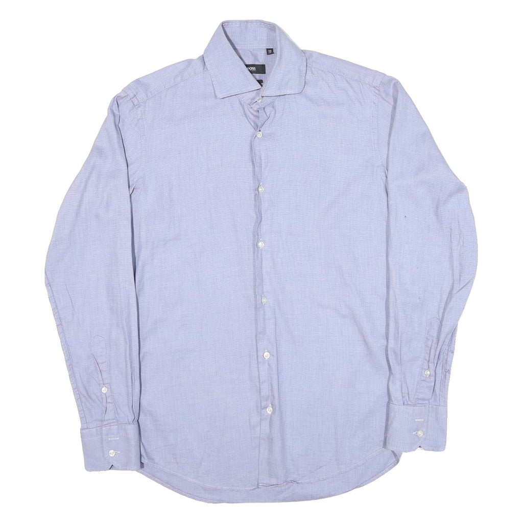 BOSS Mens Blue Plain Shirt L Cotton Blend Classic Fit Long Sleeve Button Shirt