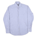 BOSS Mens Blue Plain Shirt L Cotton Blend Classic Fit Long Sleeve Button Shirt