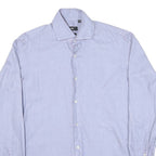 BOSS Mens Blue Plain Shirt L Cotton Blend Classic Fit Long Sleeve Button Shirt