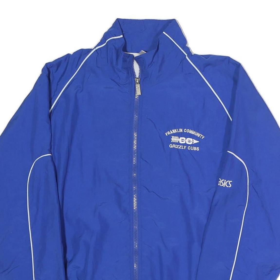 ASICS Mens Blue Cotton Zip Jacket S Plain Sports Casual Lightweight Training