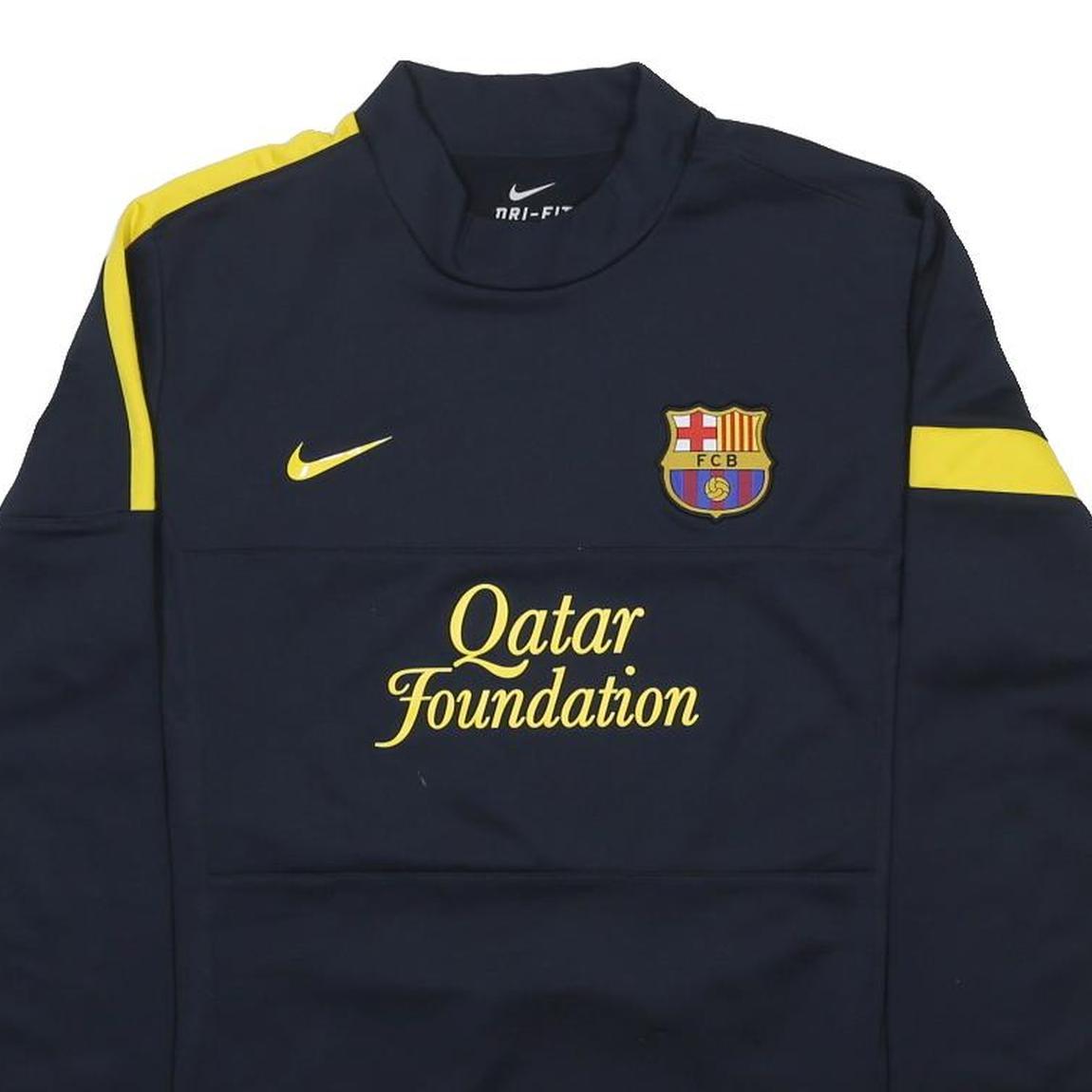 NIKE Mens Blue & Yellow Football Shirt XL Long Sleeve High Neck Qatar Foundation