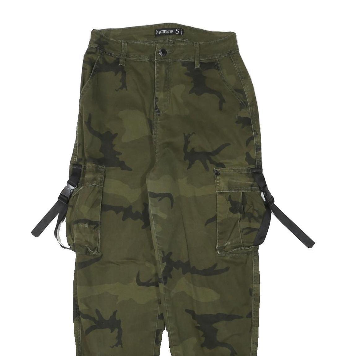 FB SISTER Womens Cotton Blend Green Camouflage Relaxed Tapered Trousers W26 L26