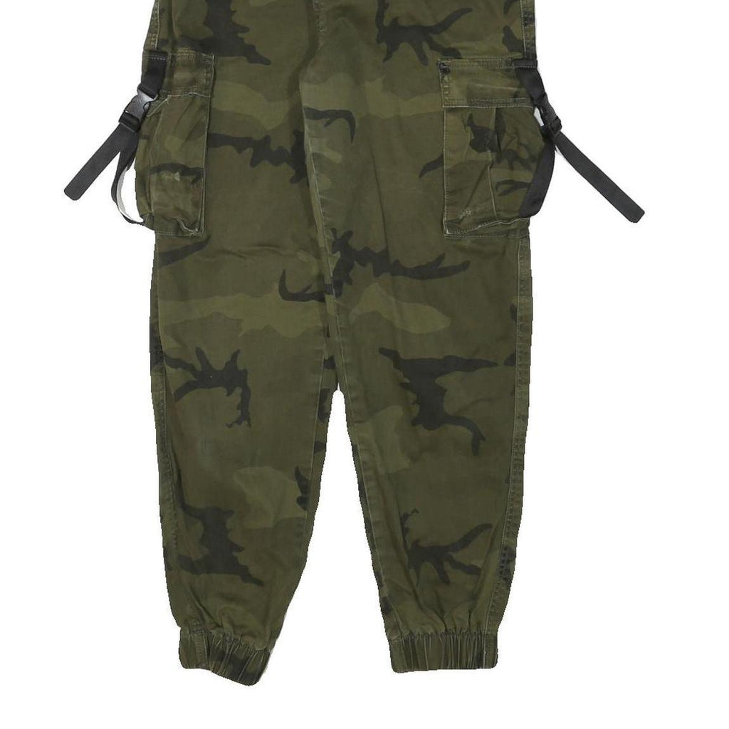 FB SISTER Womens Cotton Blend Green Camouflage Relaxed Tapered Trousers W26 L26