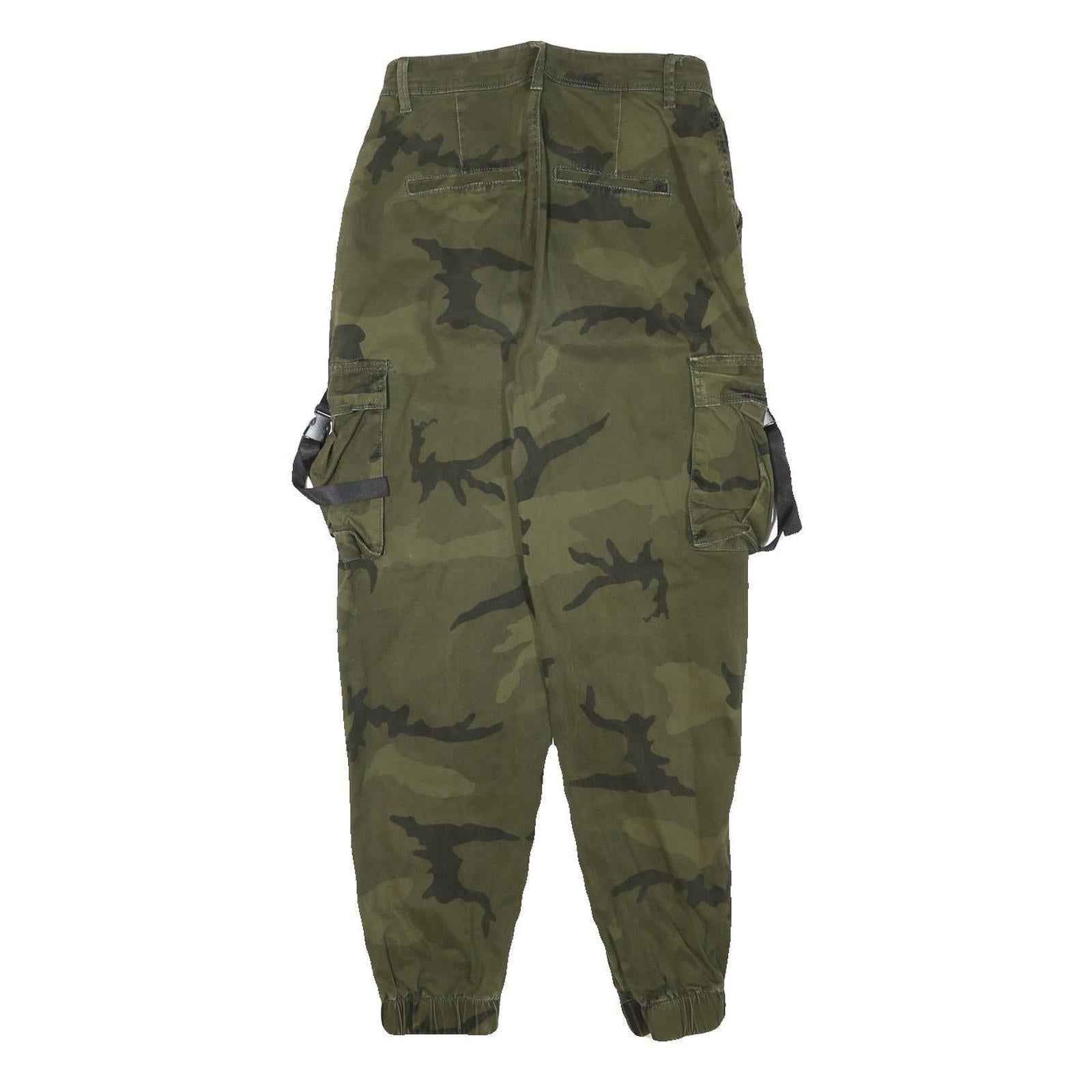 FB SISTER Womens Cotton Blend Green Camouflage Relaxed Tapered Trousers W26 L26