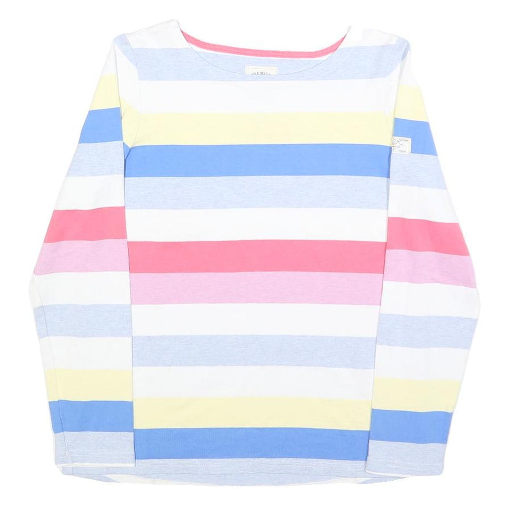 JOULES Womens Blue White Pink Striped Basic Top Long Sleeve Round Neck UK 12