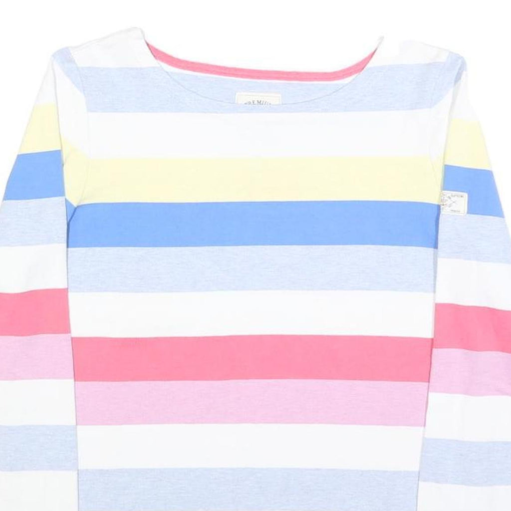 JOULES Womens Blue White Pink Striped Basic Top Long Sleeve Round Neck UK 12