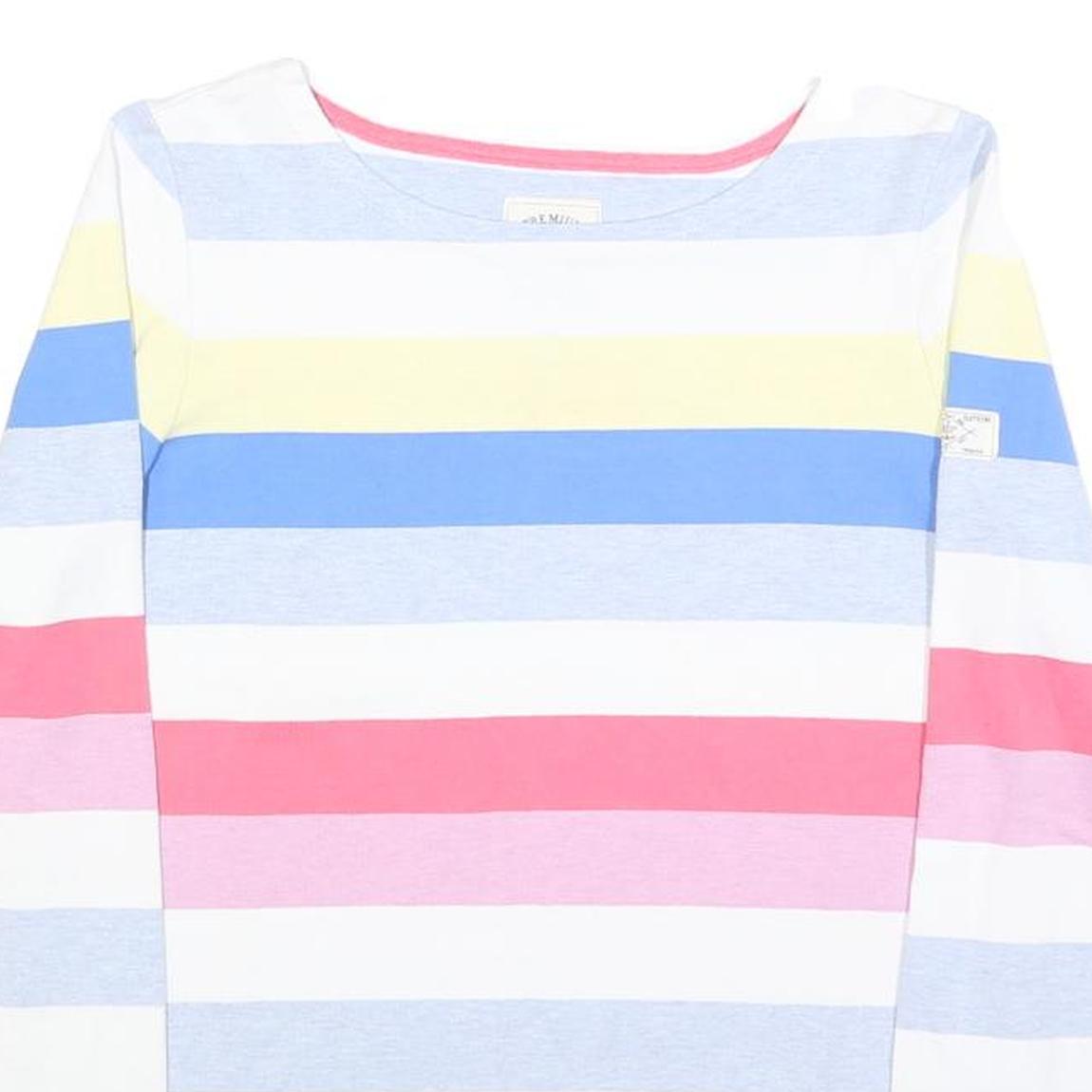 JOULES Womens Blue White Pink Striped Basic Top Long Sleeve Round Neck UK 12