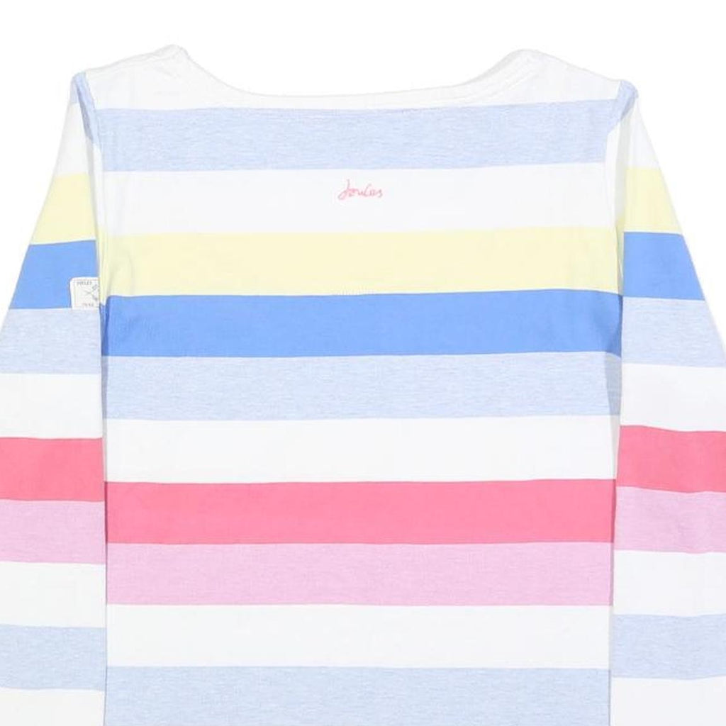 JOULES Womens Blue White Pink Striped Basic Top Long Sleeve Round Neck UK 12