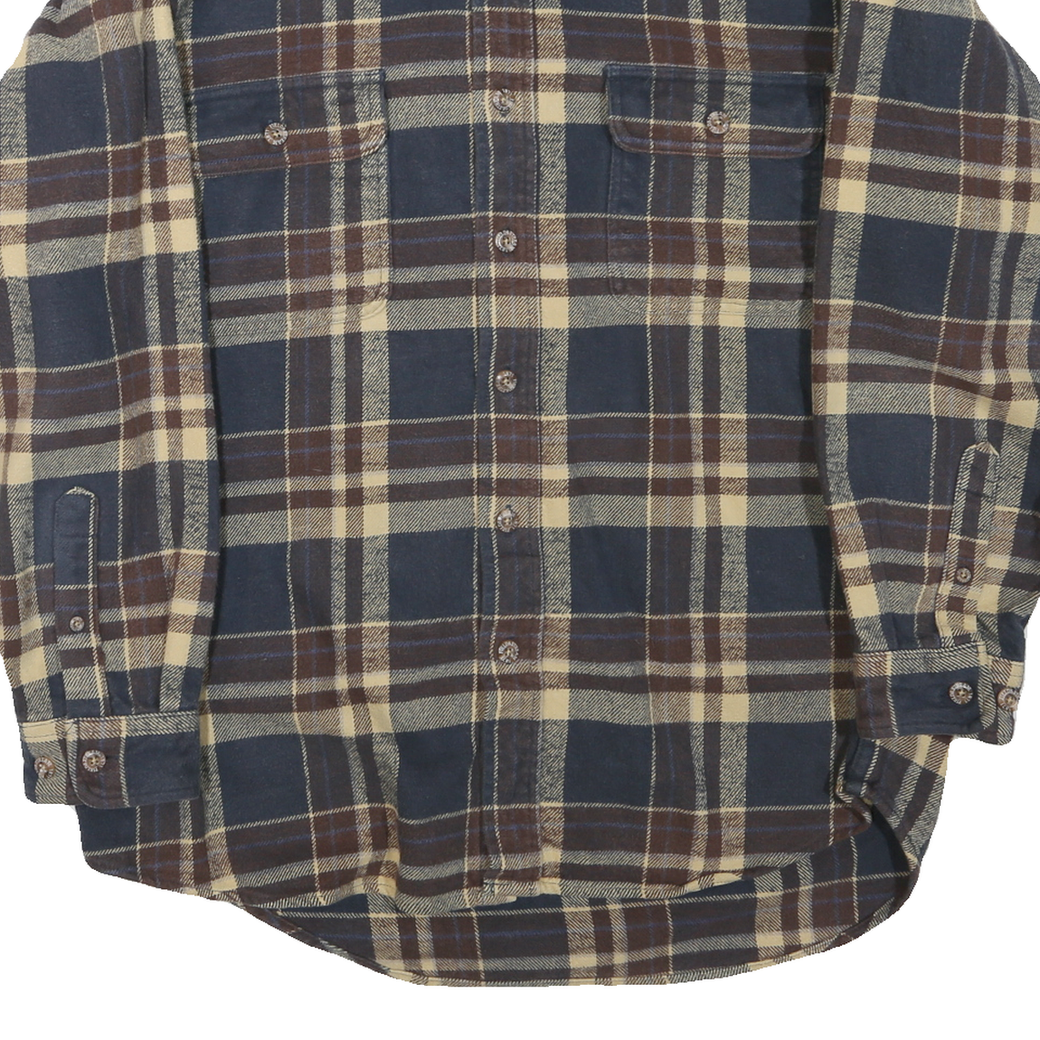 FIELD & STREAM Mens Blue Beige Plaid Shirt M Cotton Blend Button Closure Long