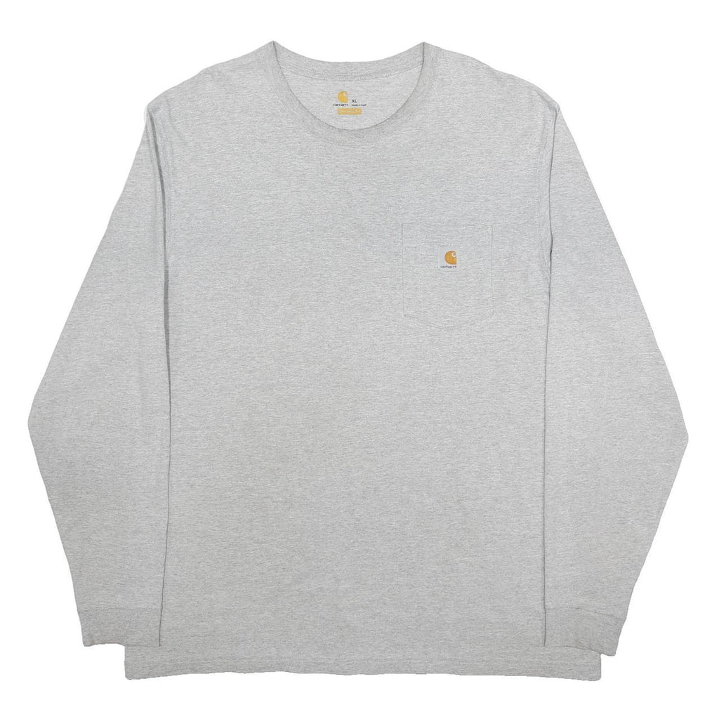 CARHARTT Mens Grey Long Sleeve Crew Neck T-Shirt XL Pocket Logo Cotton Blend