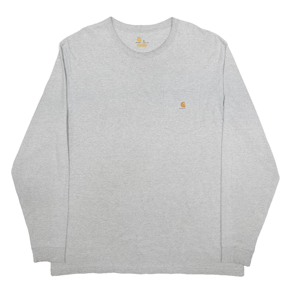 CARHARTT Mens Grey Long Sleeve Crew Neck T-Shirt XL Pocket Logo Cotton Blend