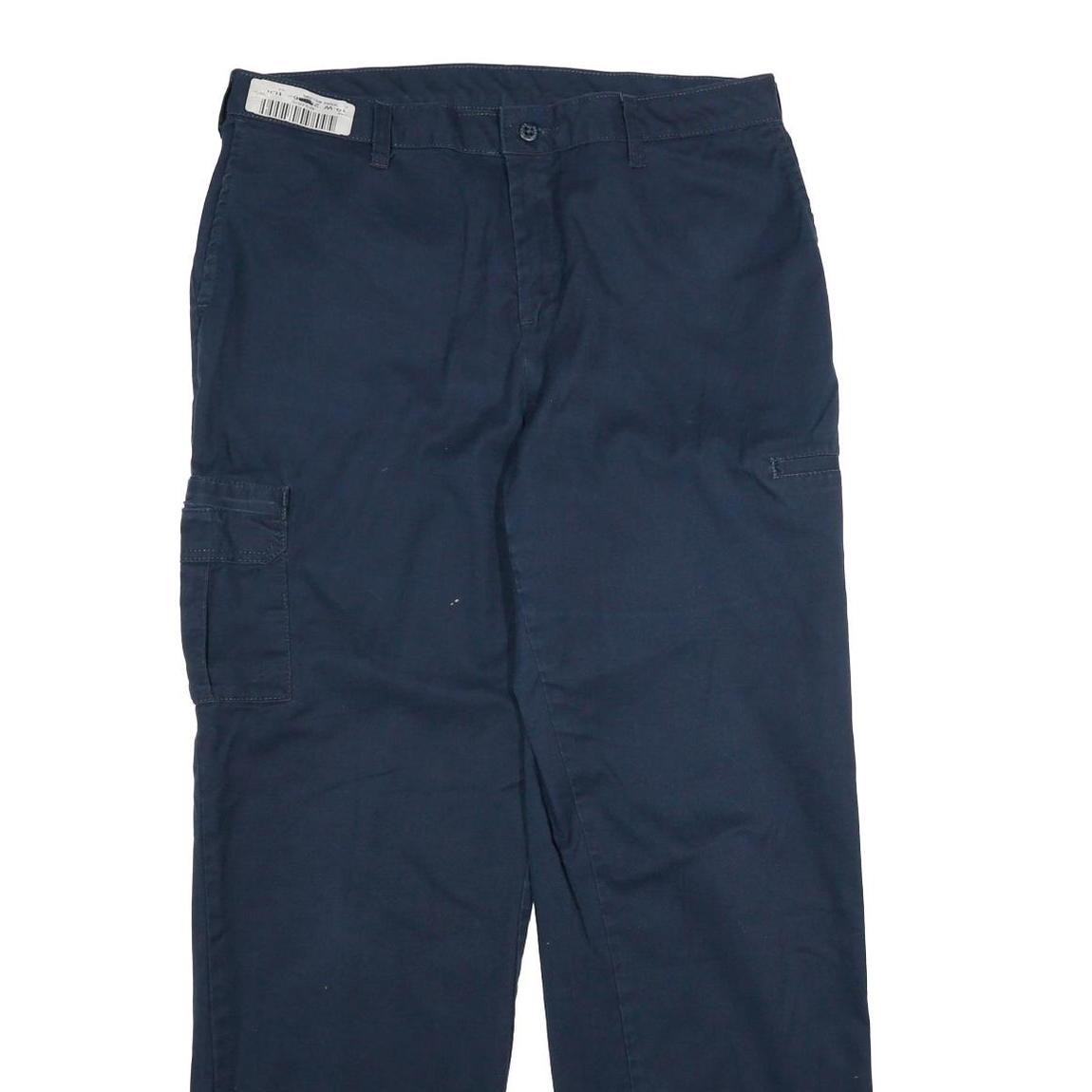 DICKIES Mens Cotton Navy Regular Fit Straight Leg Trousers W34 L31 Workwear