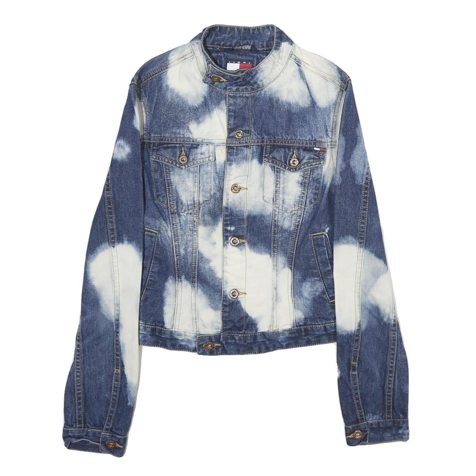 TOMMY JEANS Womens Blue Cotton Denim Jacket S Button Tie-Dye Wash Casual