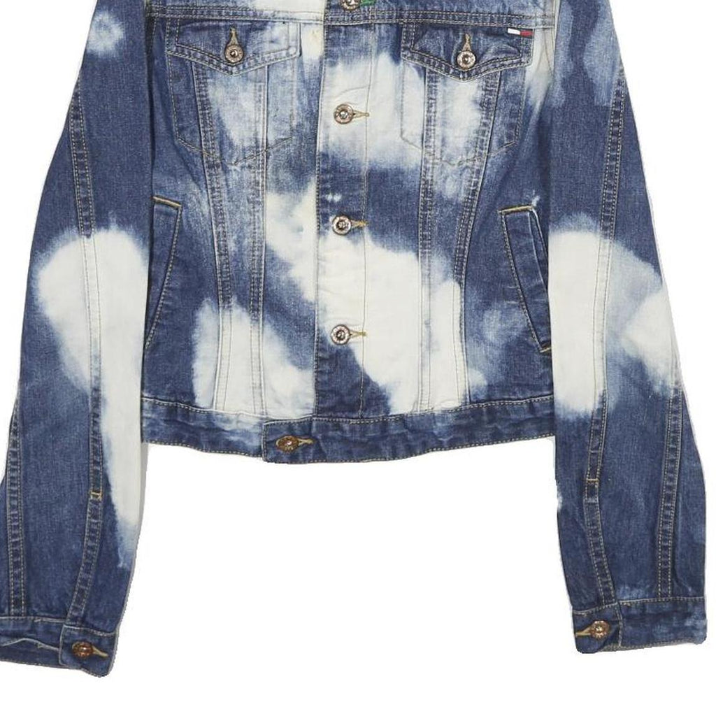 TOMMY JEANS Womens Blue Cotton Denim Jacket S Button Tie-Dye Wash Casual