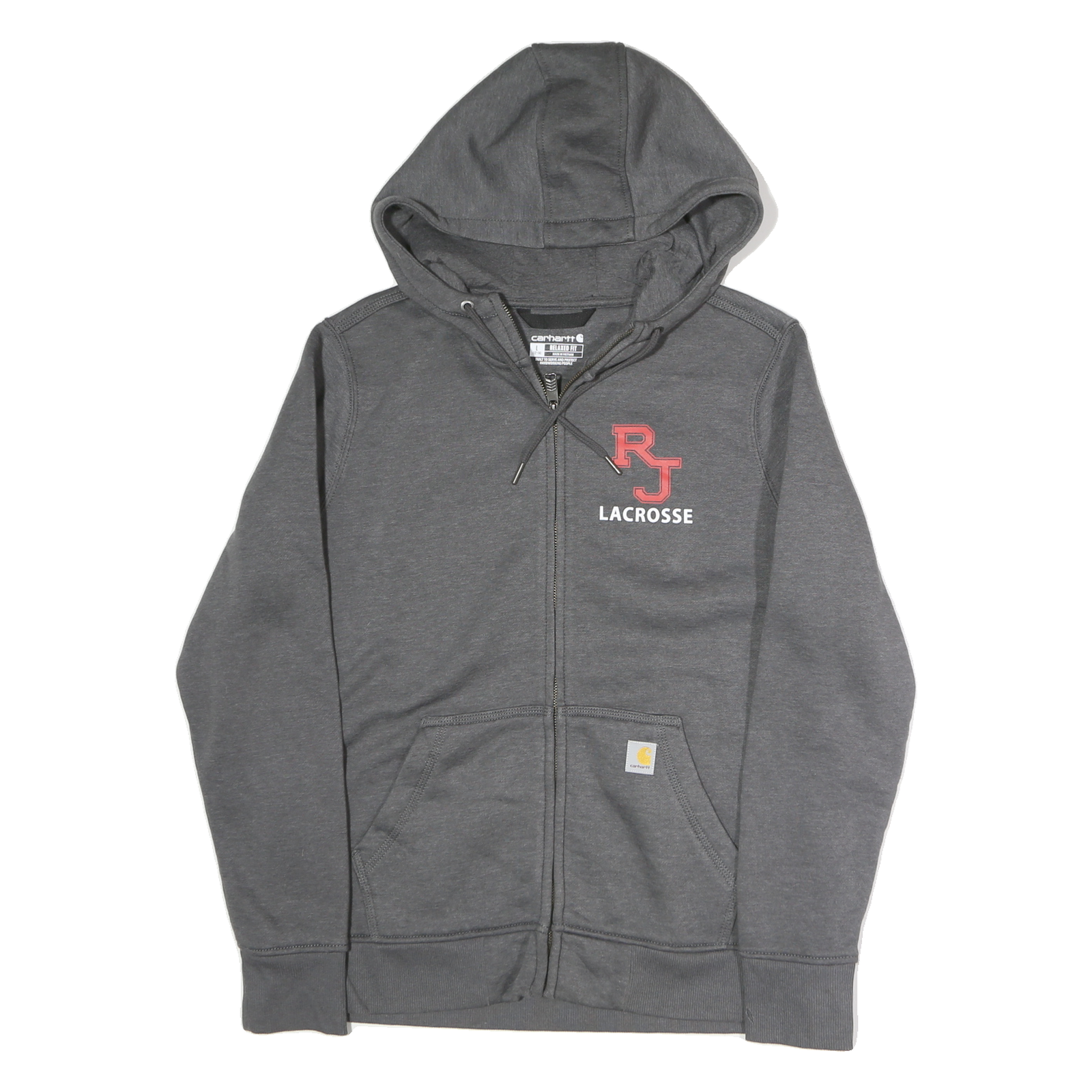 CARHARTT Mens Grey RJ Lacrosse Full Zip Hoodie L Casual Cotton Sweatshirt