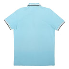 BOSS Mens Light Blue Short Sleeve Plain Polo Shirt M Cotton Blend Stylish