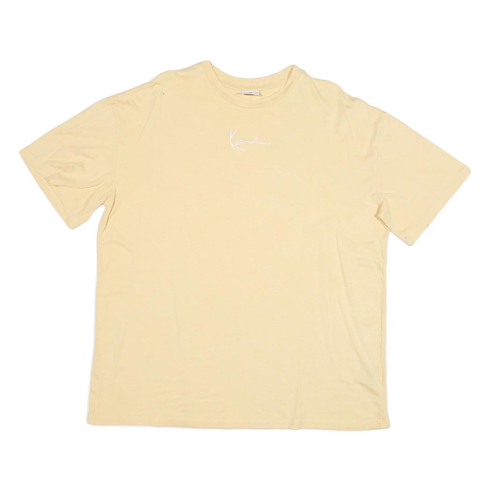 KARL KANI Mens Beige Cotton Blend T-Shirt S Short Sleeve Crew Neck Minimal Logo