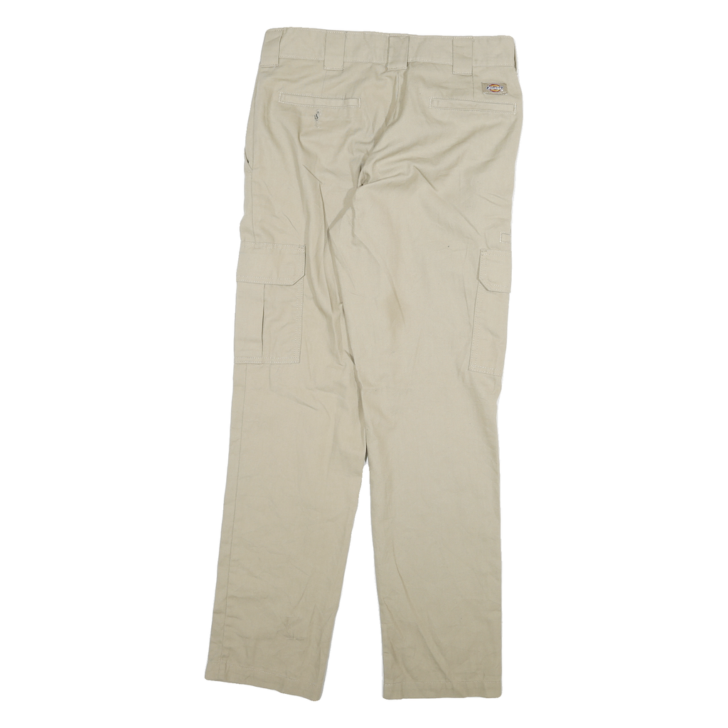 DICKIES Mens Cotton Blend Beige Regular Cargo Trousers W32 L31 Workwear Zip