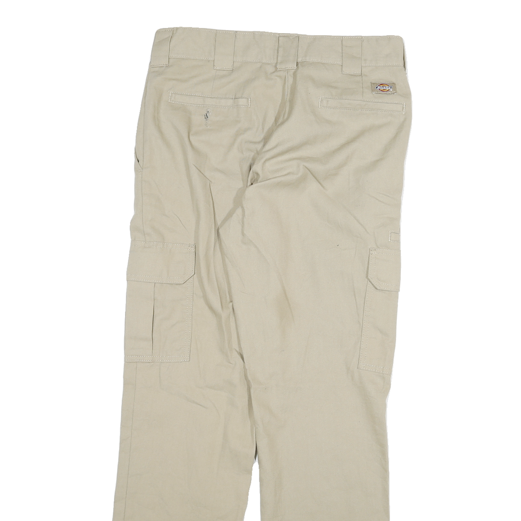 DICKIES Mens Cotton Blend Beige Regular Cargo Trousers W32 L31 Workwear Zip