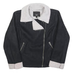 MOSSIMO Womens Black Jacket M Polyester Faux Shearling Zip Winter Warm