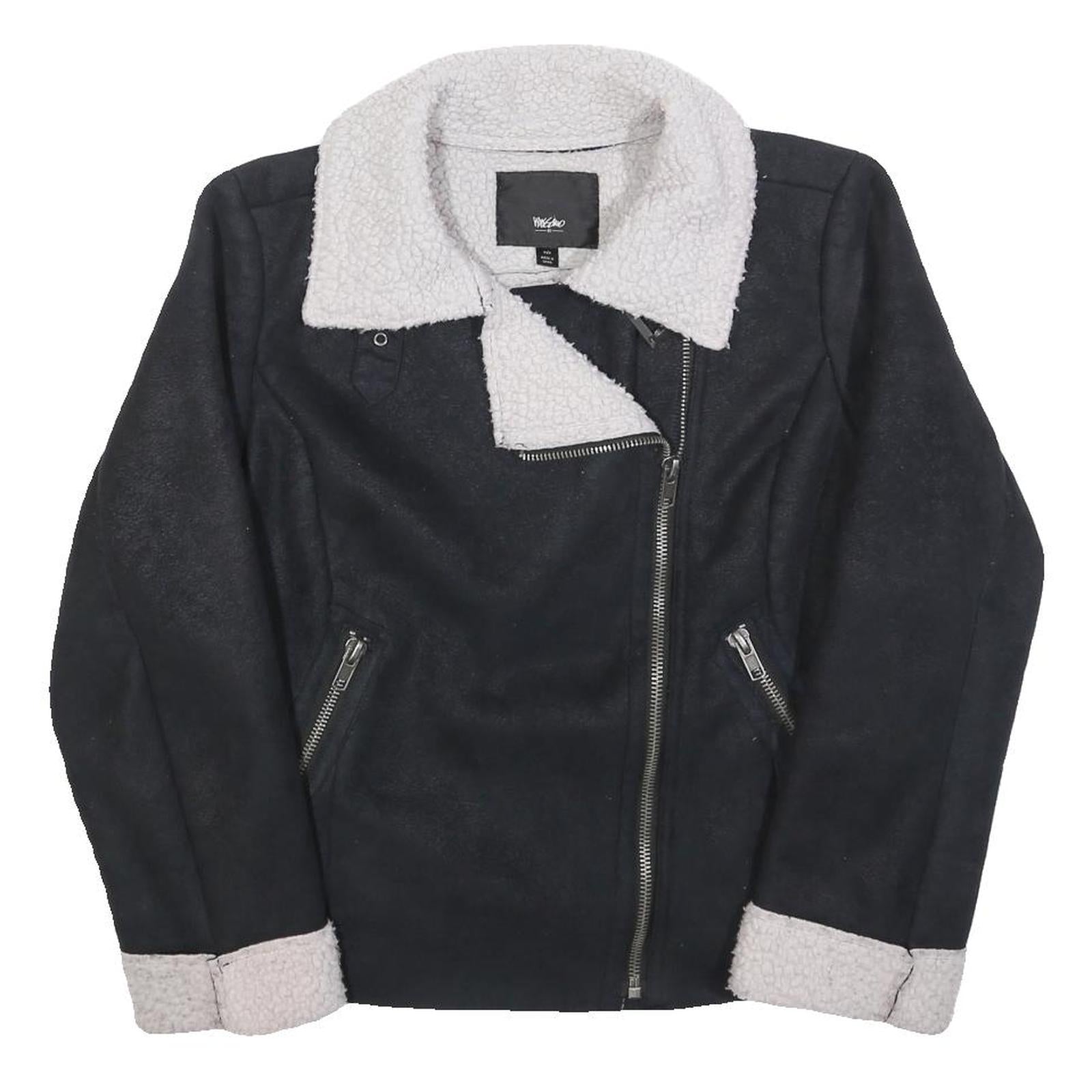 MOSSIMO Womens Black Jacket M Polyester Faux Shearling Zip Winter Warm