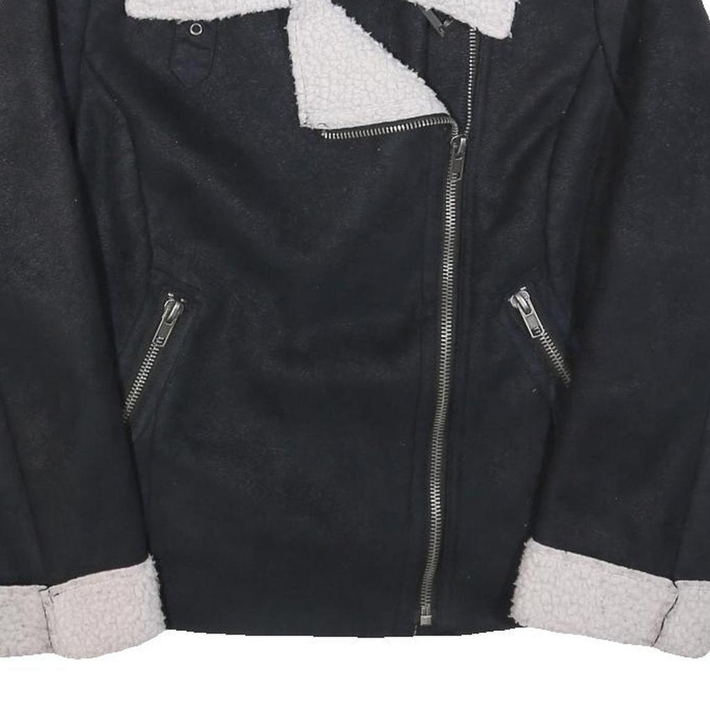 MOSSIMO Womens Black Jacket M Polyester Faux Shearling Zip Winter Warm