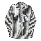 ZARA BASIC Womens Black & White Striped Shirt Long Sleeve Collared L Button Up