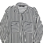ZARA BASIC Womens Black & White Striped Shirt Long Sleeve Collared L Button Up