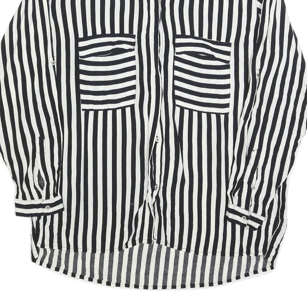 ZARA BASIC Womens Black & White Striped Shirt Long Sleeve Collared L Button Up